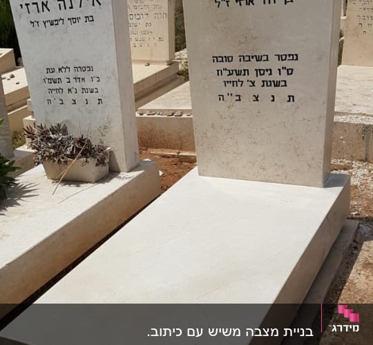 מצבת שיש בהירה וחדשה עם כיתוב שחור בבית עלמין